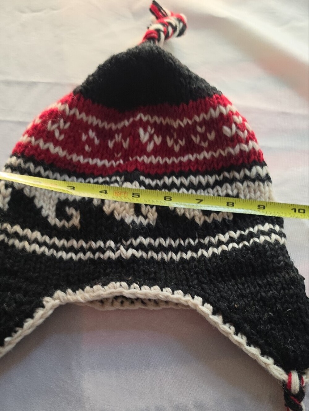 Handmade Nepal 100% Wool Fleece-Lined Earflap Hat Chullo Beanie Braided Tassels - Picture 7 of 9